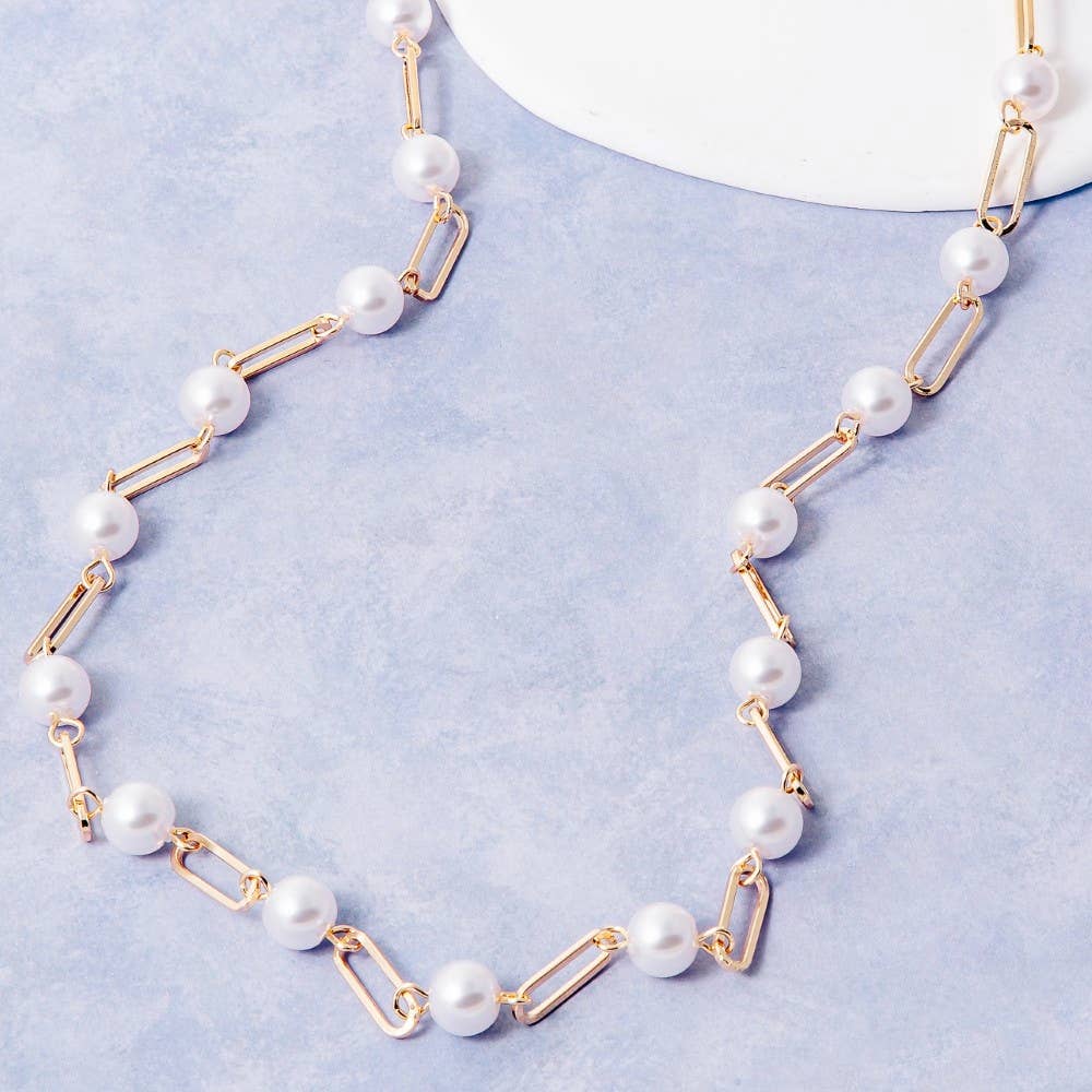 Pearl & Paperclip Long Chain Necklace