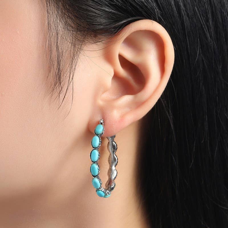 Western Turquoise Hoop Earrings