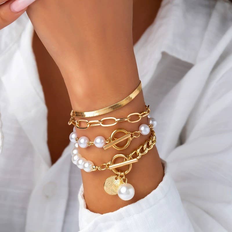 Pearl Chain Herringbone Mix Bracelet
