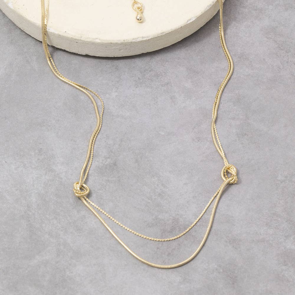 Double Strand Knotted Ring Station Layer Necklace
