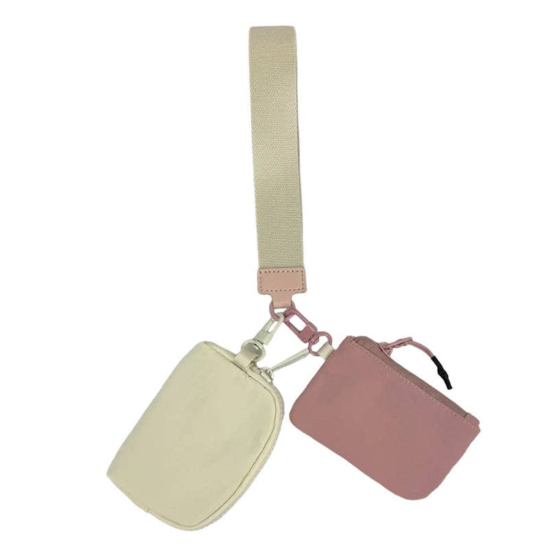 LuLu Mac Double Pouch Wristlets (Cream/Mauve)